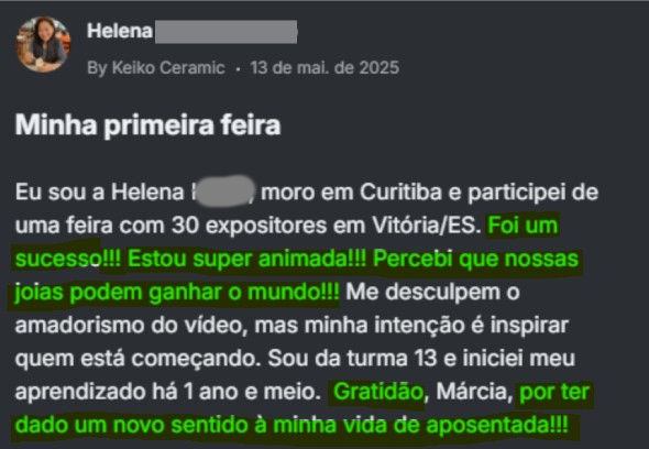Helena na primeira feira de joias de cerâmica