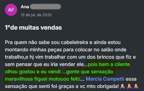 Print da comunidade: Ana, cabeleireira, celebra a primeira de muitas vendas