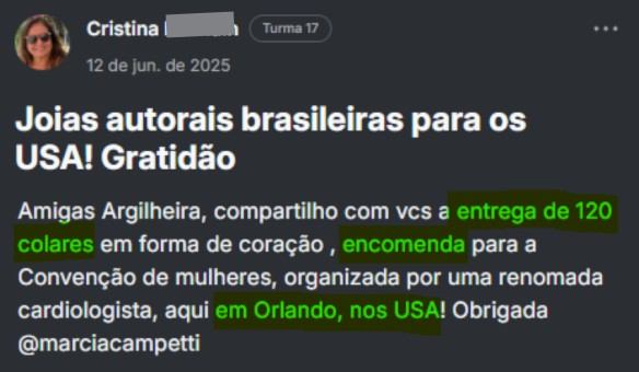 Print da encomenda de 120 colares de Cristina para Orlando, nos Estados Unidos